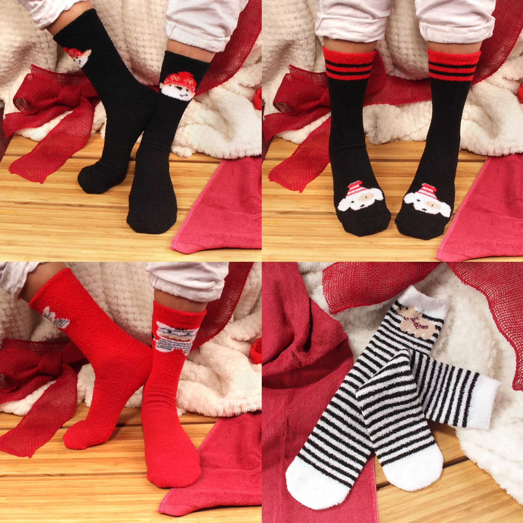 Women's Cute Fuzzy Warm Christmas Indoor Outdoor Cozy Crew Socks