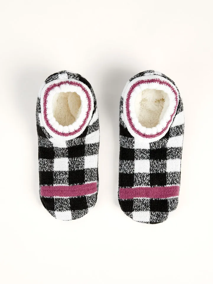 Women's Plaid Cable-Knit Slipper Socks (1 Pair) - Black/White