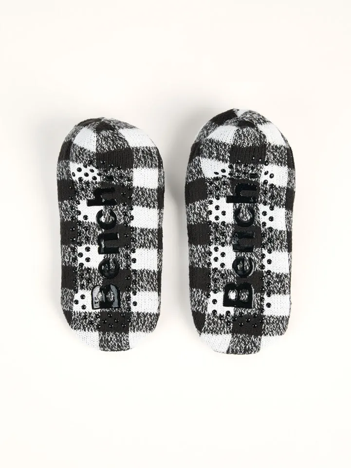 Women's Plaid Cable-Knit Slipper Socks (1 Pair) - Black/White