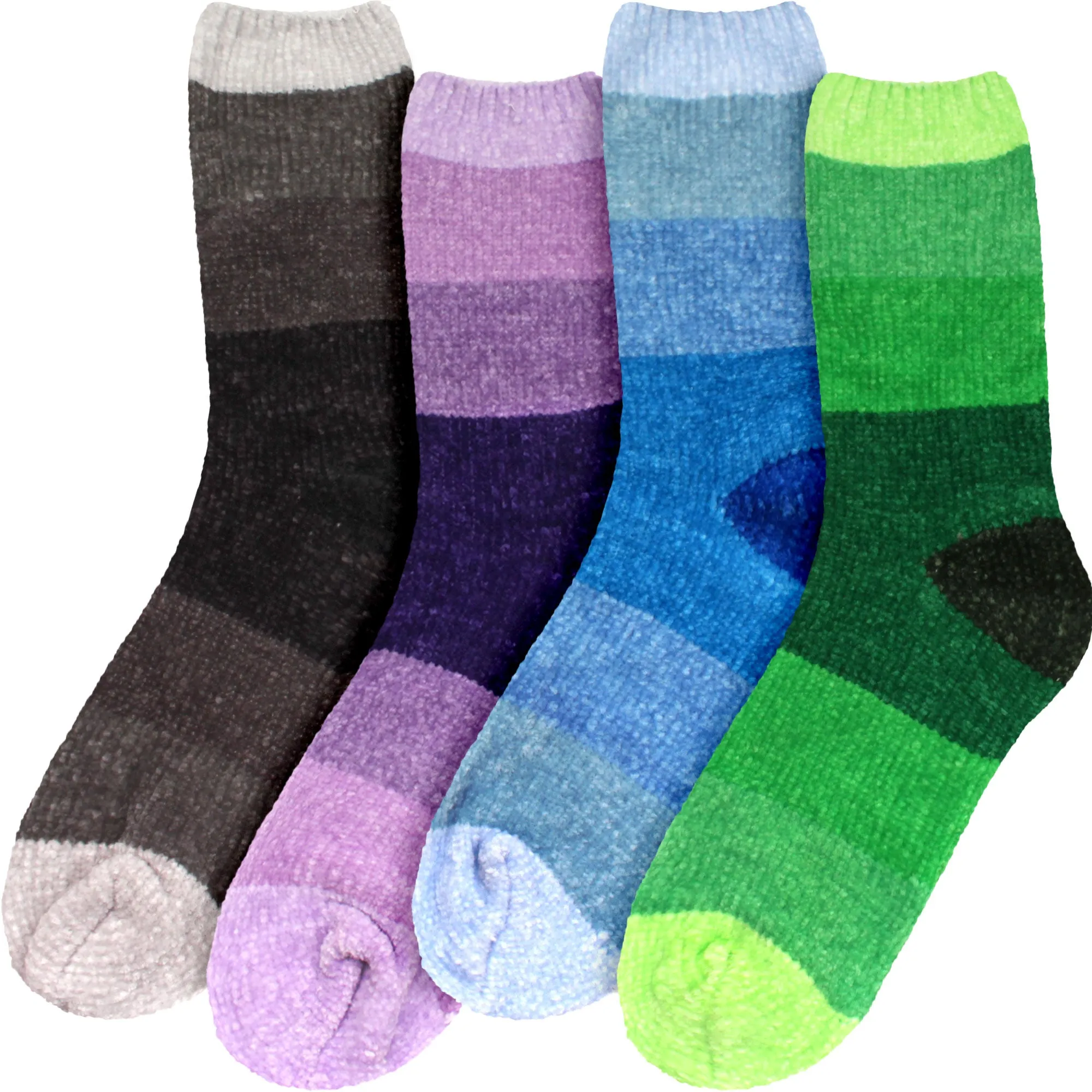 Women's Soft Chenille Furry Fuzzy Color Block Crew Home Socks