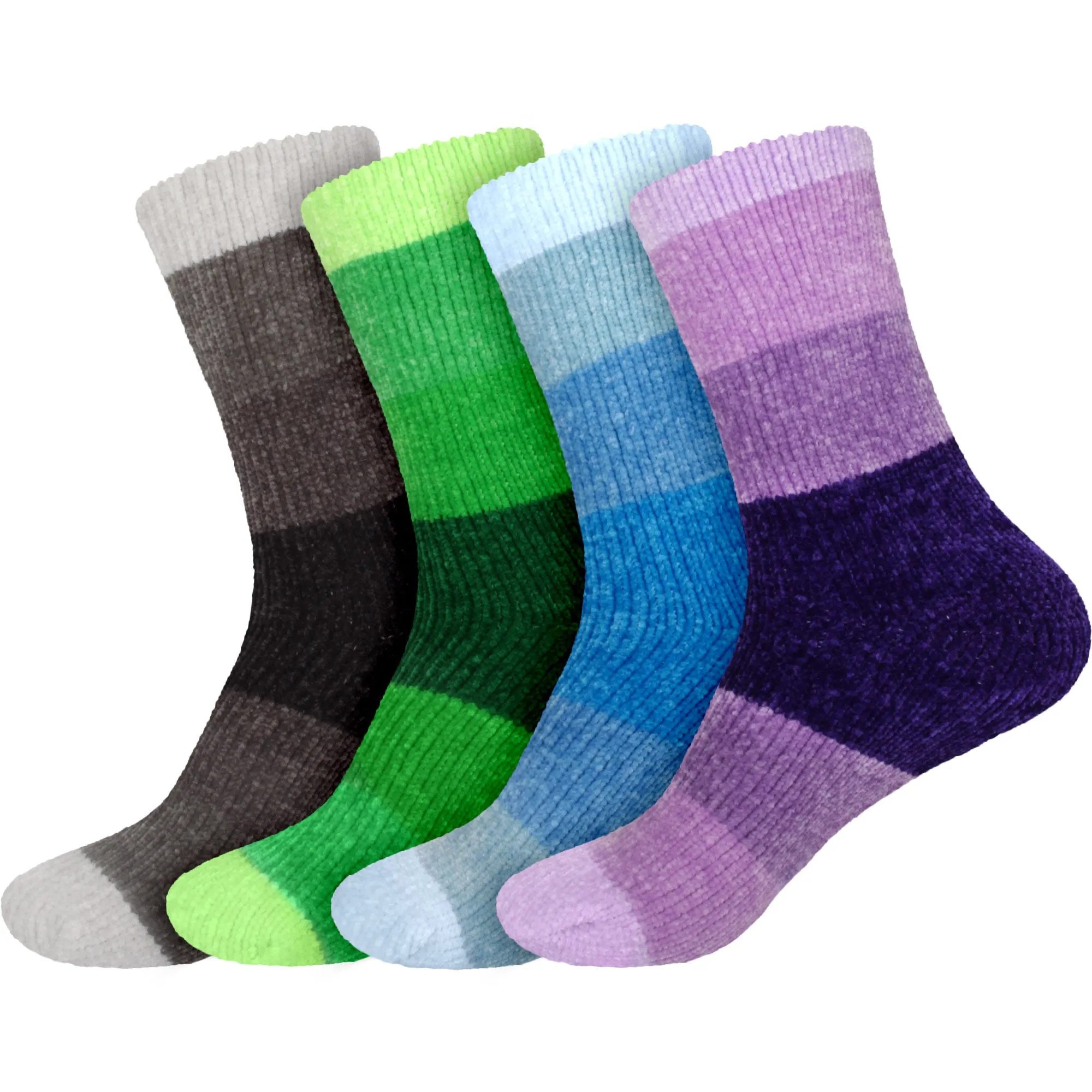 Women's Soft Chenille Furry Fuzzy Color Block Crew Home Socks