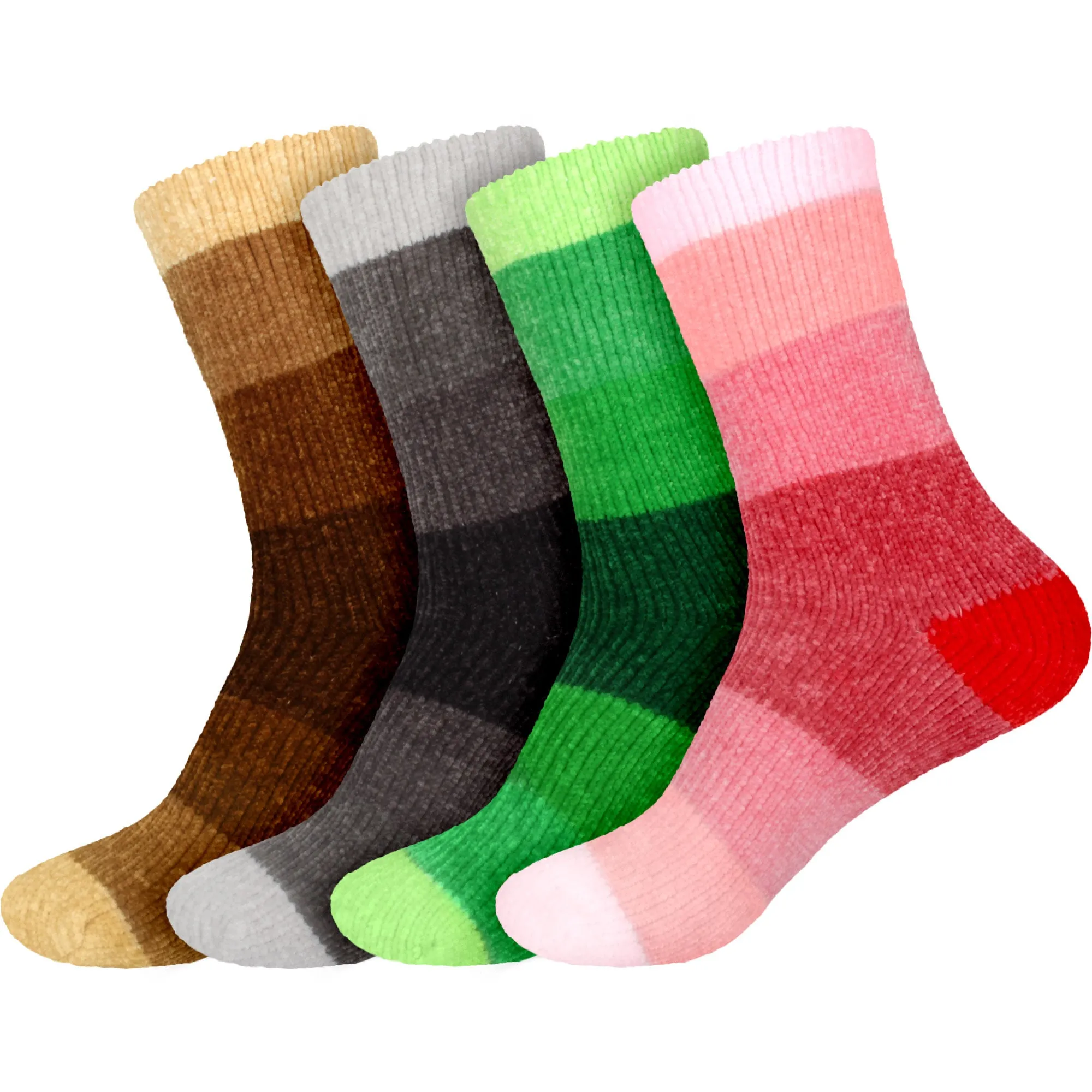 Women's Soft Chenille Furry Fuzzy Color Block Crew Home Socks