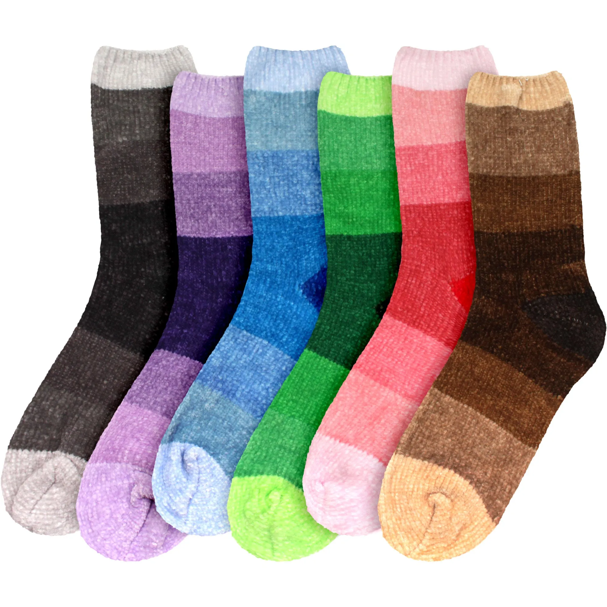 Women's Soft Chenille Furry Fuzzy Color Block Crew Home Socks