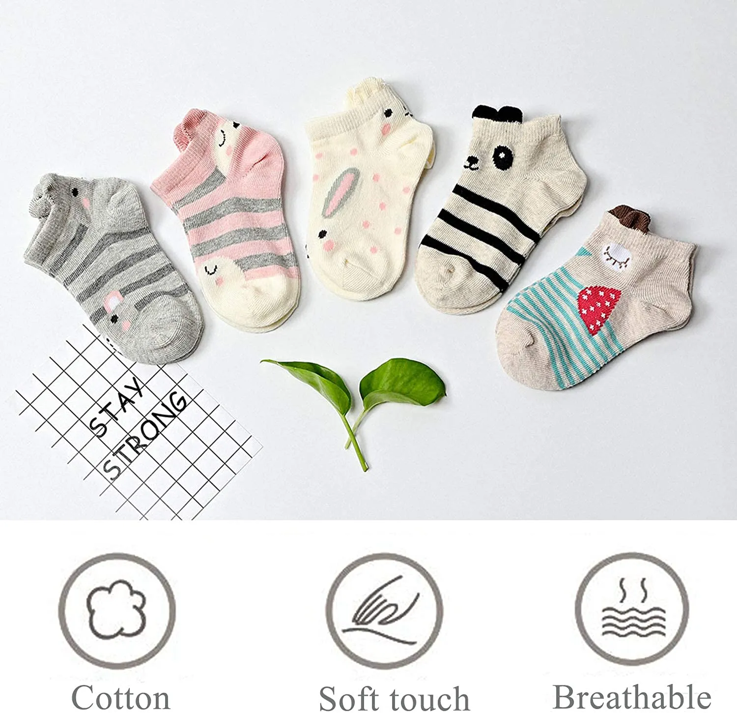 ZFSOCK Girls Kids Socks Ankle Low Cut Non Slip Socks with Grips Cotton Funny Novelty Animal Toddler Socks 5 Pairs